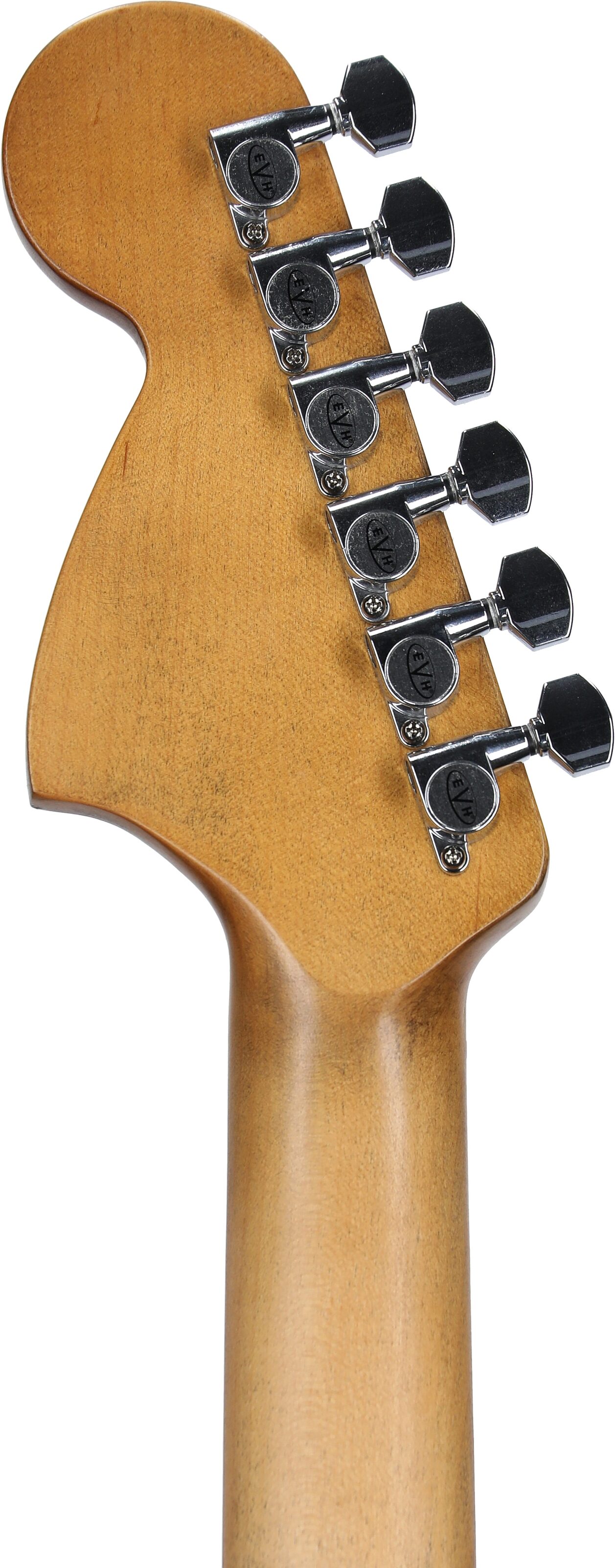 EVH Eddie Van Halen Striped '78 Eruption Electric Guitar (with Gig Bag), White and Black, Headstock Straight Back