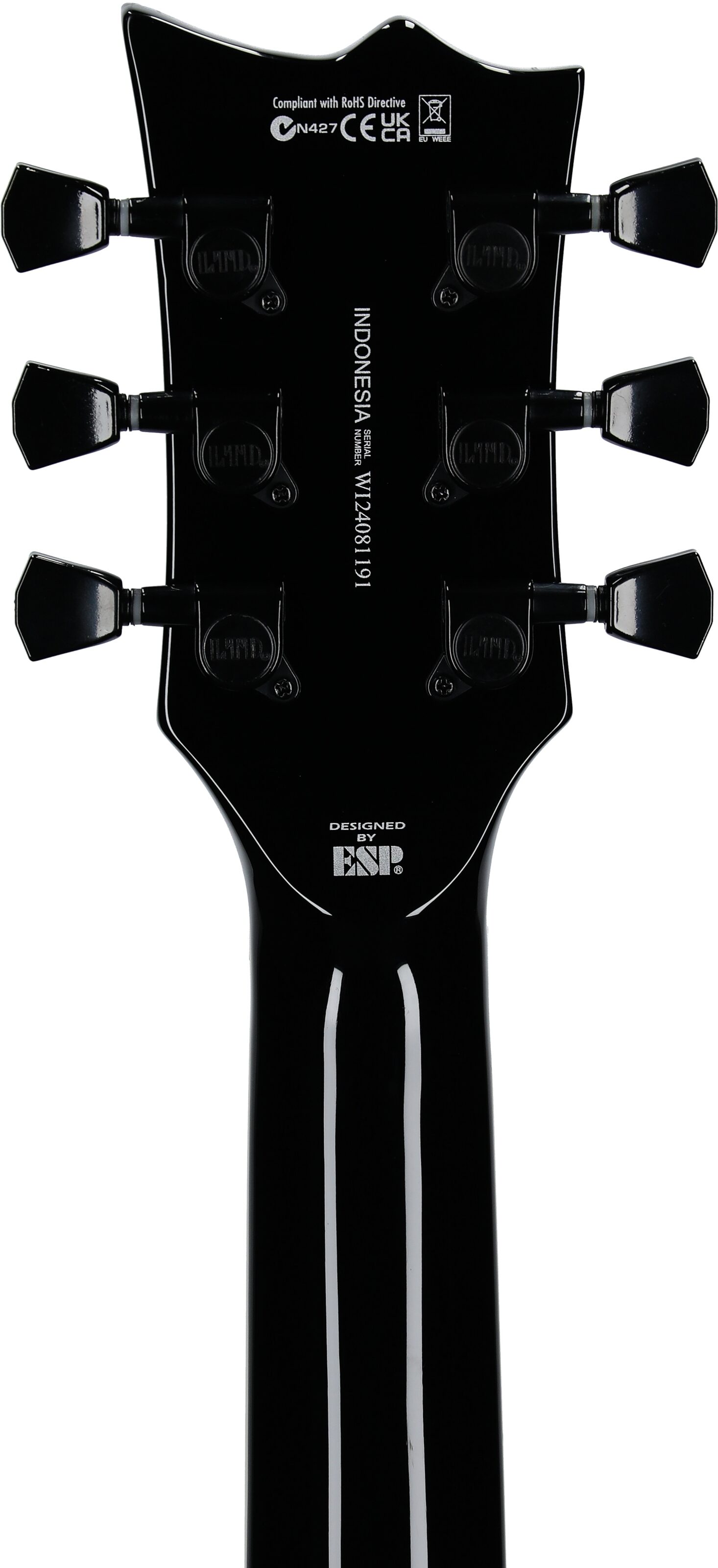 ESP LTD EC-256FM Electric Guitar, Silver Sunburst Teardrop, Headstock Straight Back