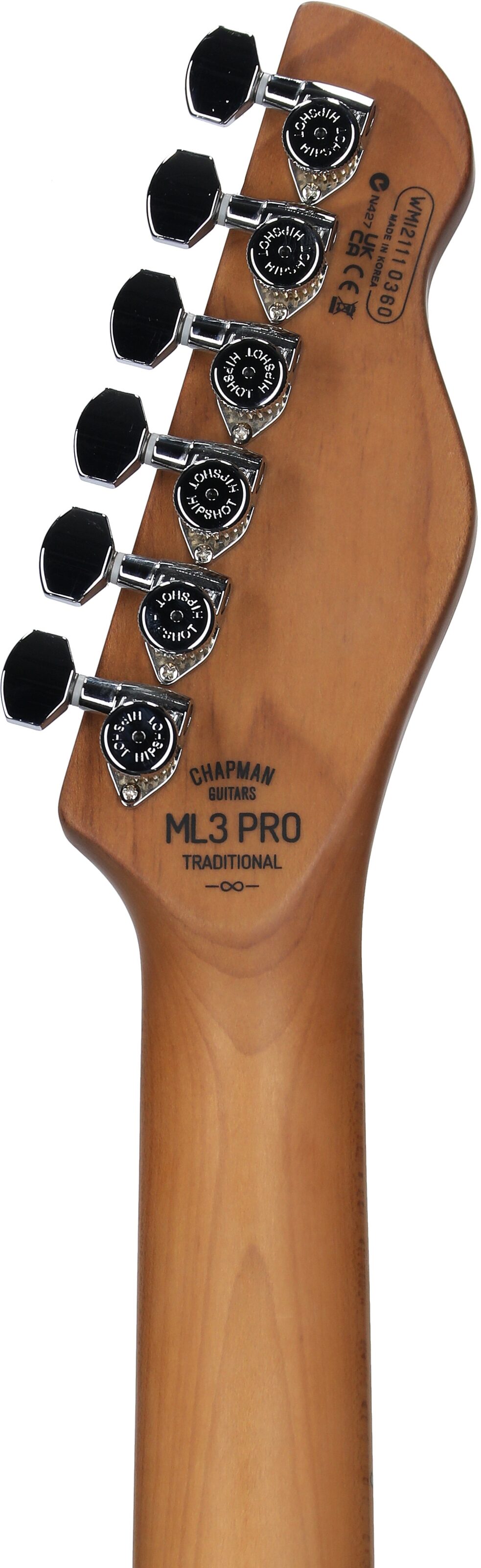 Chapman ML3 Traditional Semi-Hollowbody Pro Electric Guitar, Traditional Blue Sparkle, Headstock Straight Back