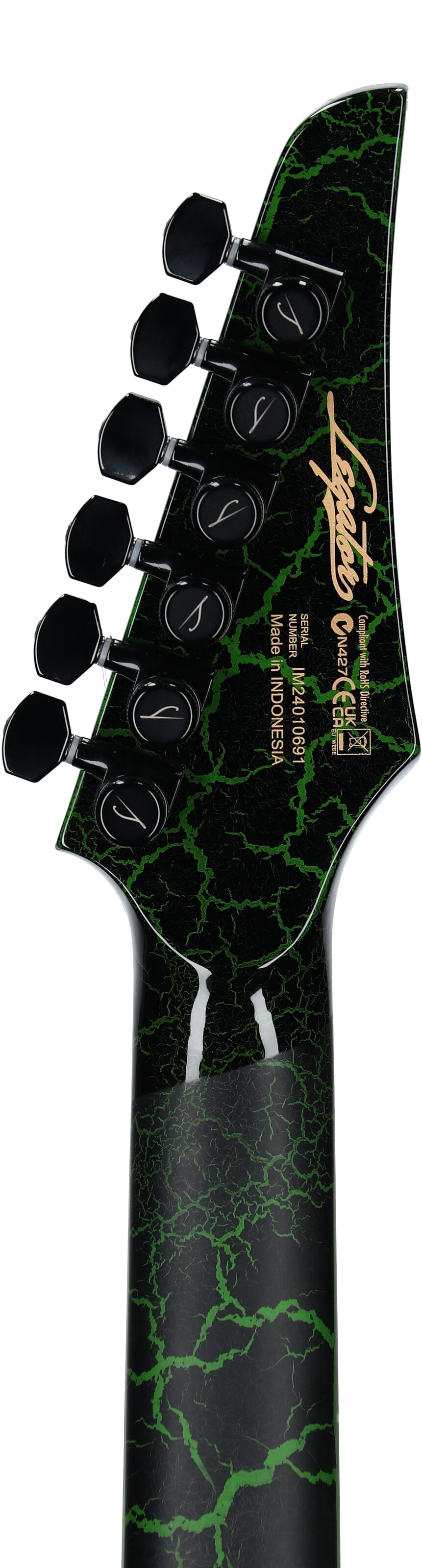 Legator Ninja 6 Floyd Rose Electric Guitar, Green Crackle , Headstock Straight Back
