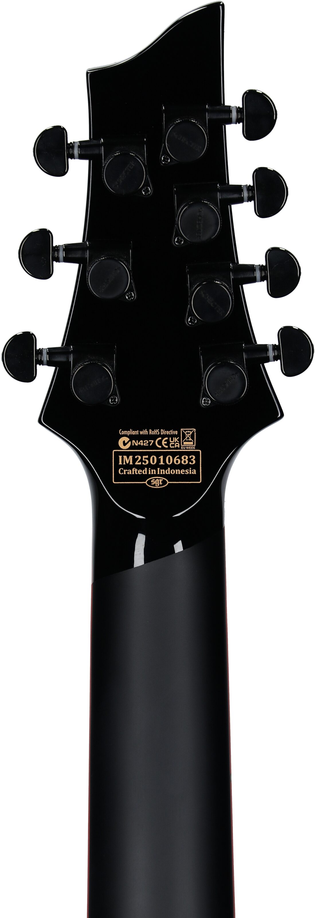 Schecter Sunset 7 ET Red Dawn Baritone Electric Guitar, 7-String, Gloss Black, Headstock Straight Back