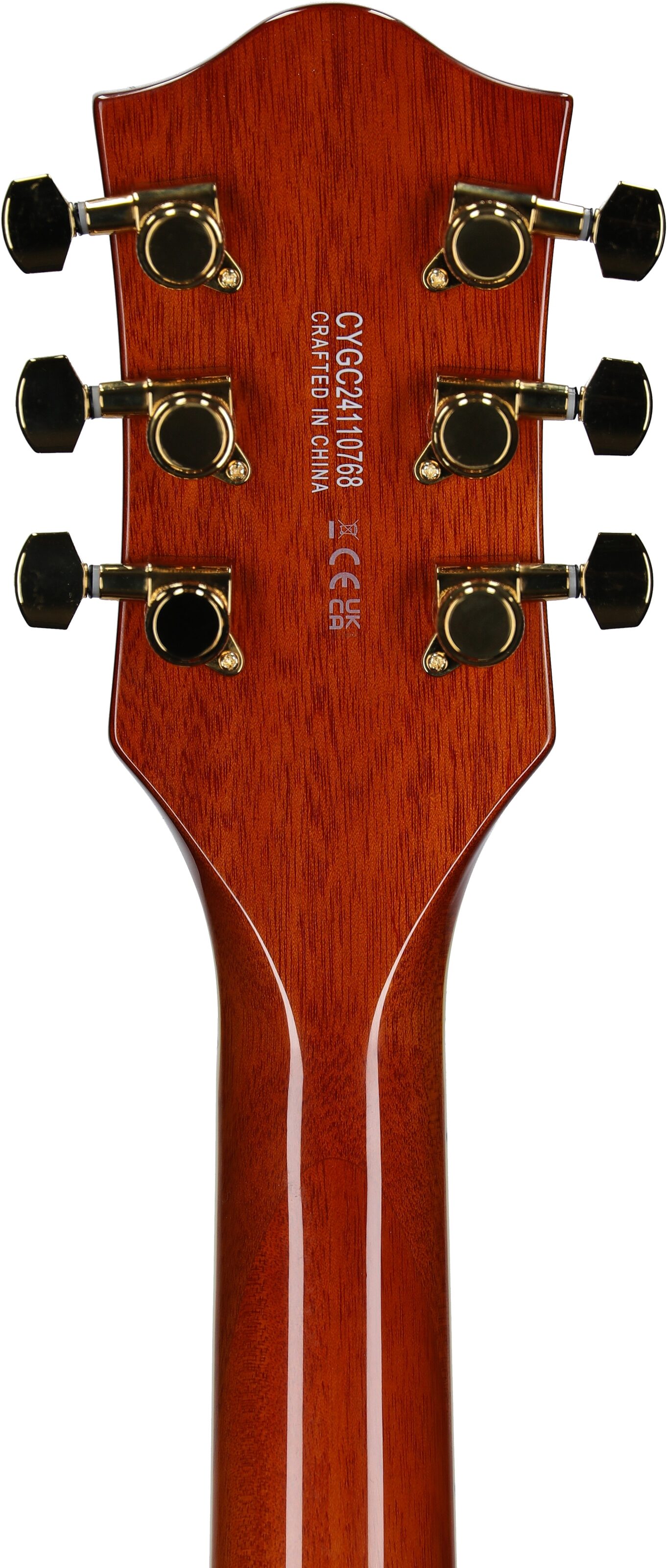 Gretsch Limited Edition Electromatic Broadkaster Electric Guitar (with Case), Flame Okoume Orange, Headstock Straight Back