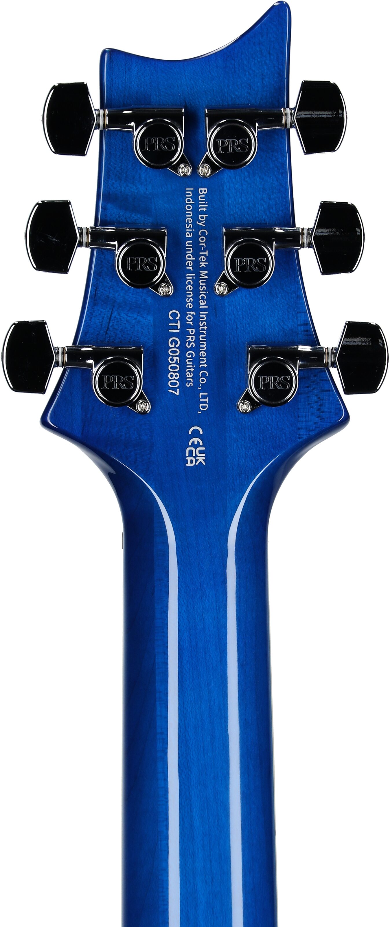 PRS Paul Reed Smith SE Custom 24-08 Quilt Electric Guitar (with Gig Bag), Lake Blue, Headstock Straight Back