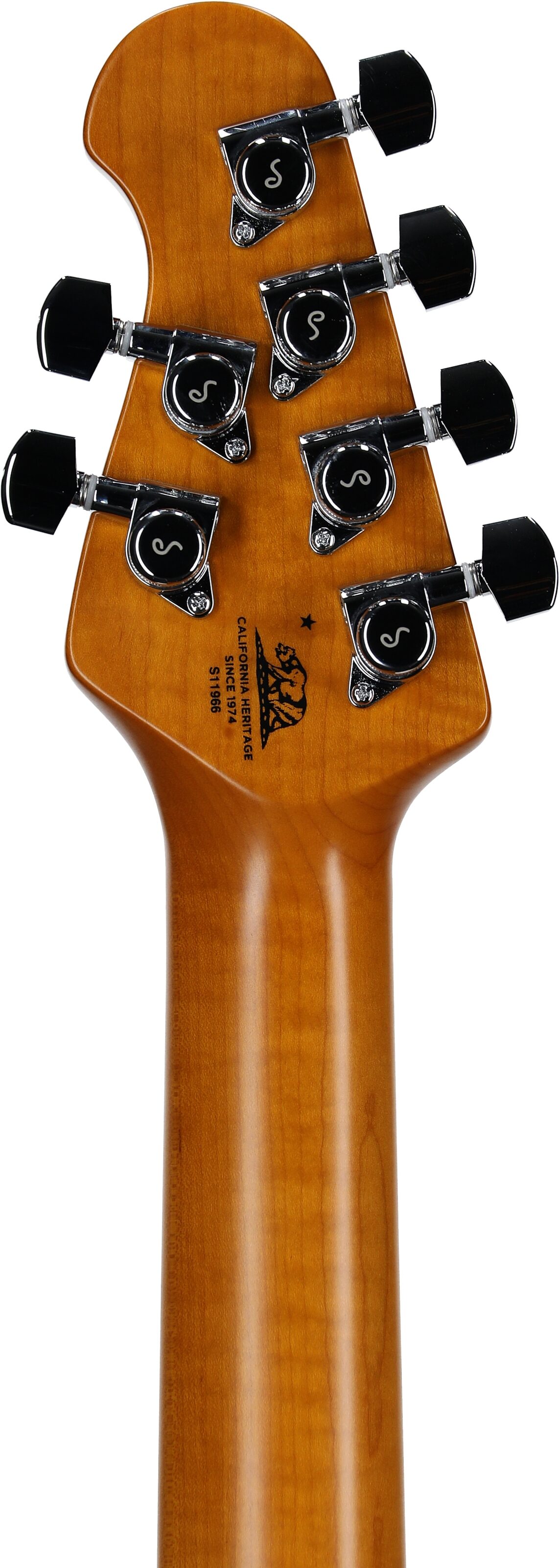 Ernie Ball Music Man Dustin Kensrue StingRay Electric Guitar, Deep Satin Burst, Headstock Straight Back