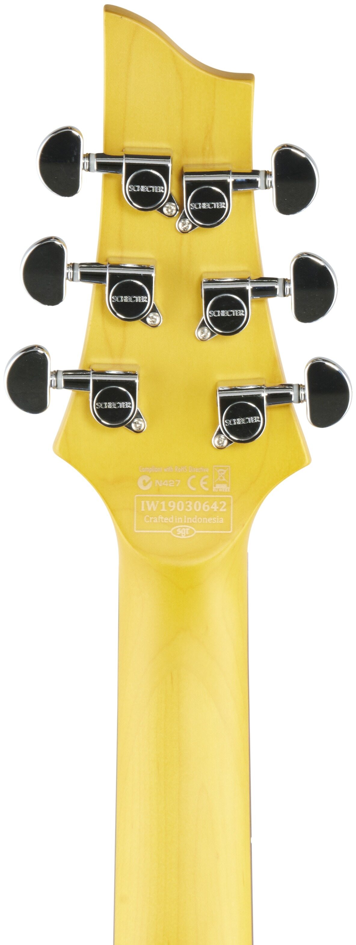 Schecter C-6 Deluxe Electric Guitar, Satin Metallic Light Blue, Headstock Straight Back