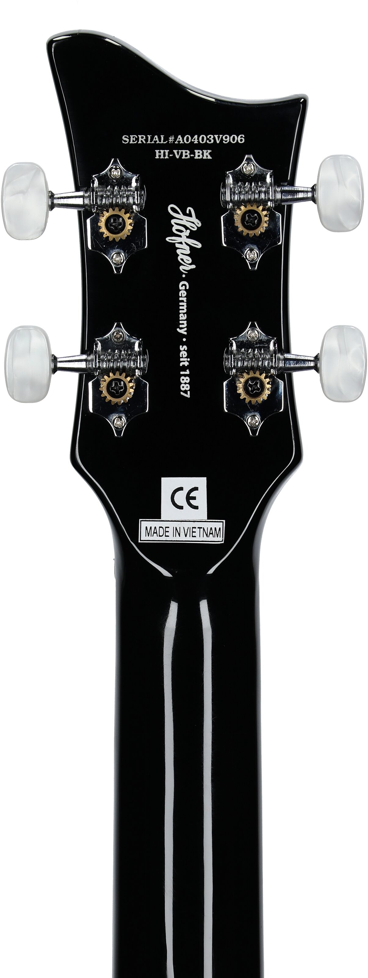Hofner Ignition Violin Electric Bass, Black, Headstock Straight Back