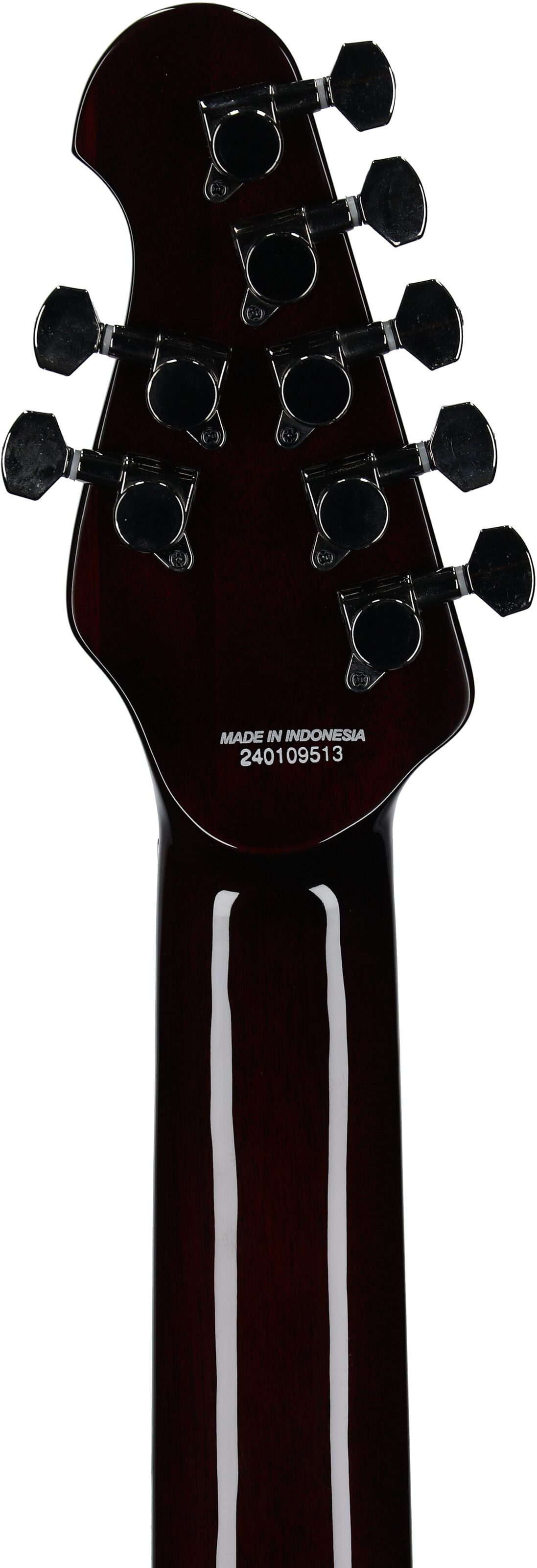Sterling by Music Man MAJ270XFM Majesty 7 Electric Guitar, 7-String, Blood Orange Burst, Headstock Straight Back
