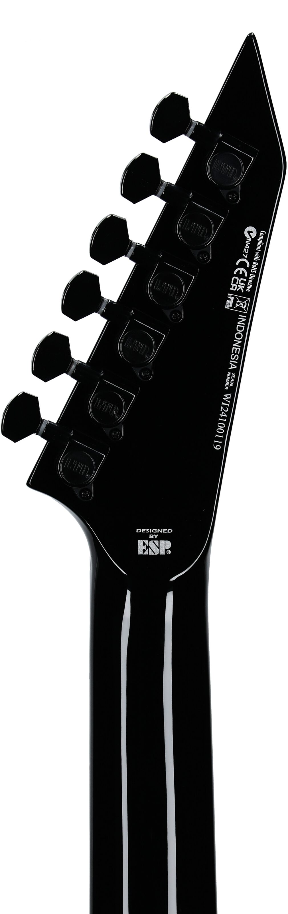 ESP LTD M-201 Baritone HT Electric Guitar, Black, Headstock Straight Back