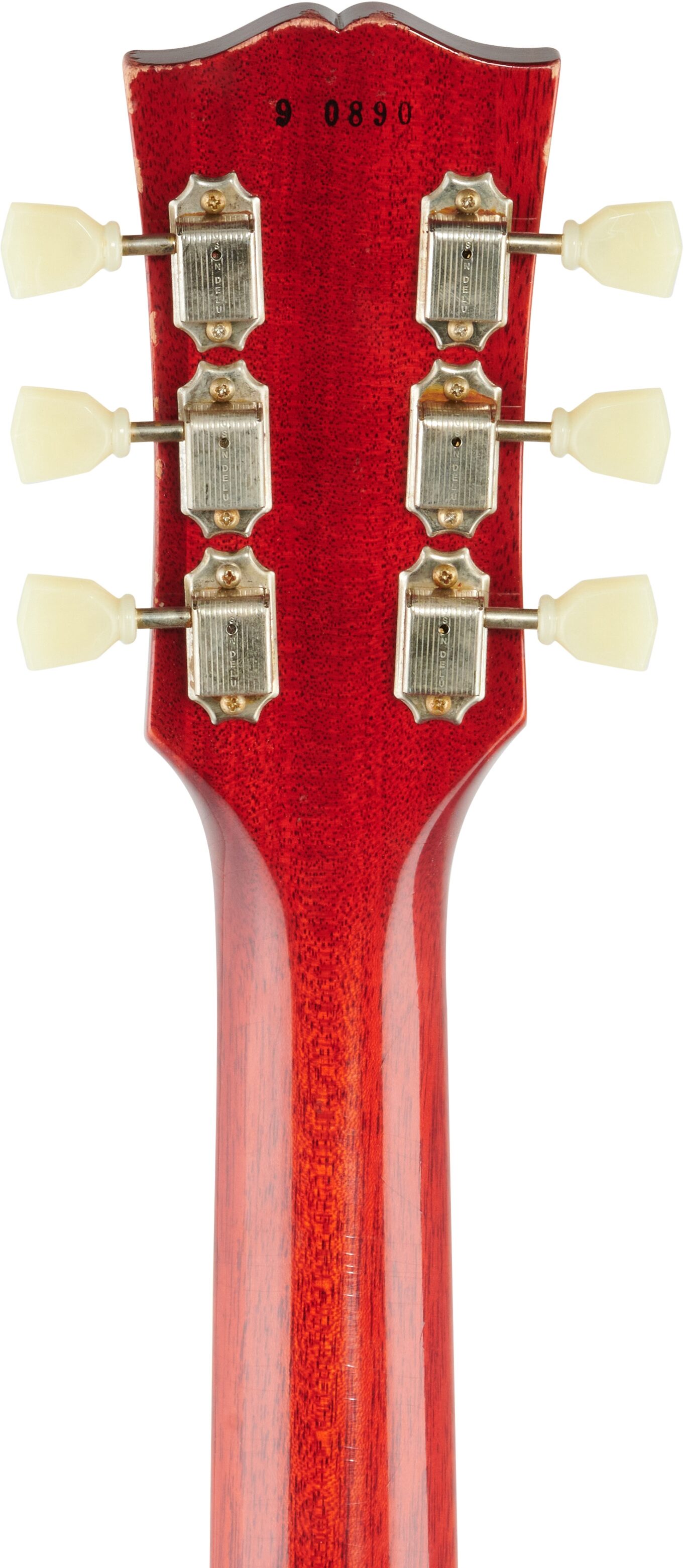 Gibson Custom 1959 Les Paul Standard Murphy Lab Light Aged Electric Guitar (with Case), Royal Tea, Headstock Straight Back