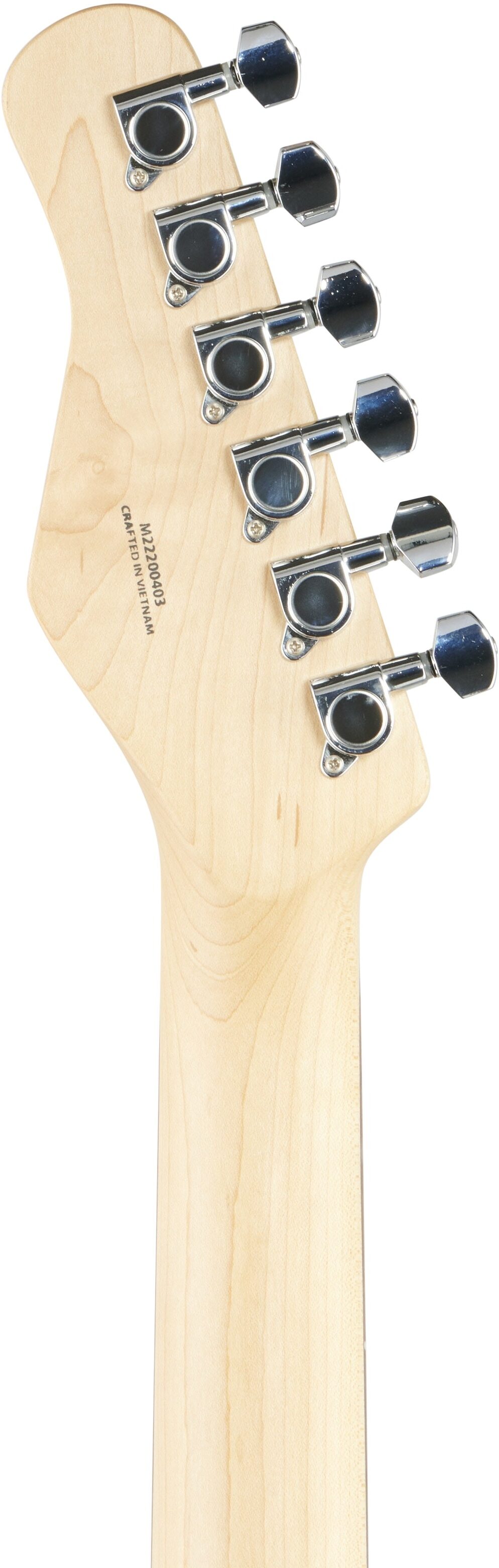 Michael Kelly 59 Thinline Electric Guitar, Natural Top, Gloss Black, Headstock Straight Back
