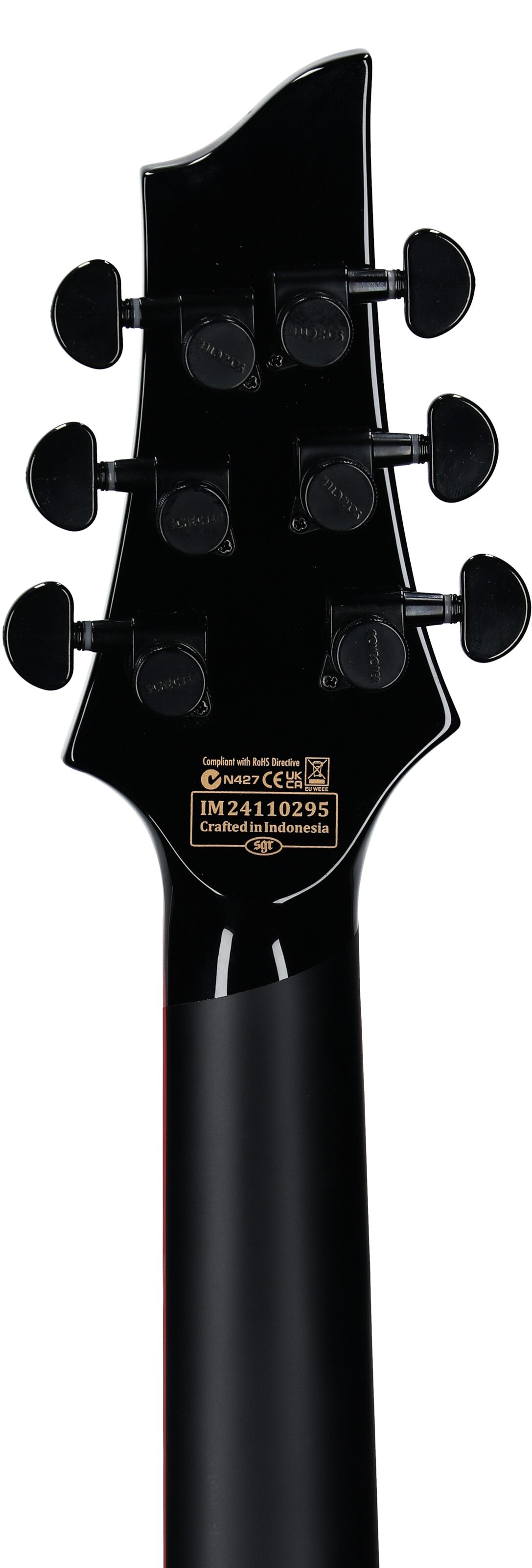 Schecter Sunset-6 ET EX Red Dawn Baritone Electric Guitar, Gloss Black, Headstock Straight Back