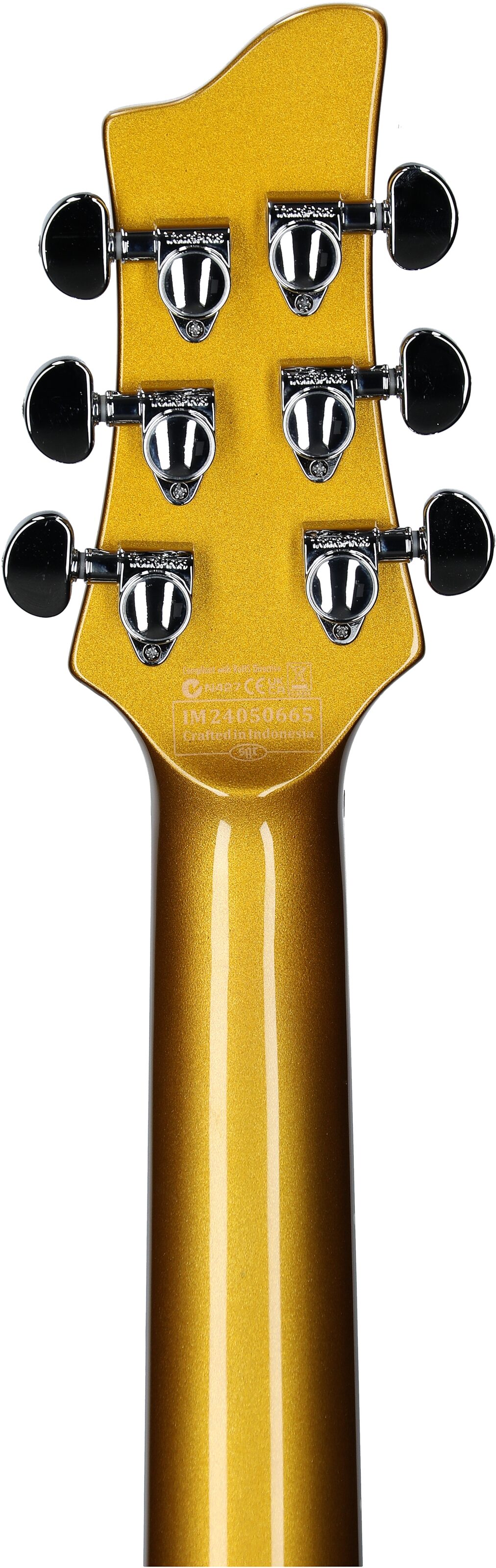 Schecter Stargazer 6 Vibrato Electric Guitar, Metallic Gold, Headstock Straight Back