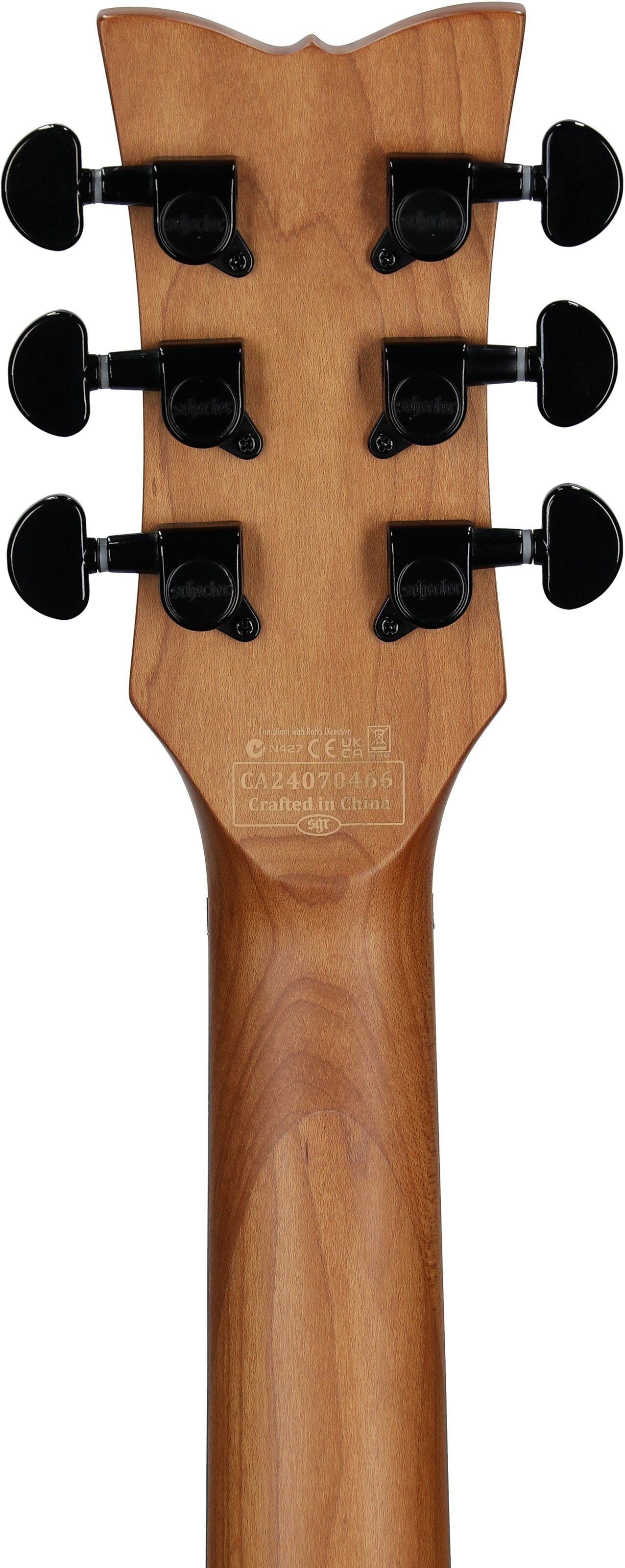 Schecter Solo II Standard Electric Guitar, Ocean Blue Burst Burl, Headstock Straight Back