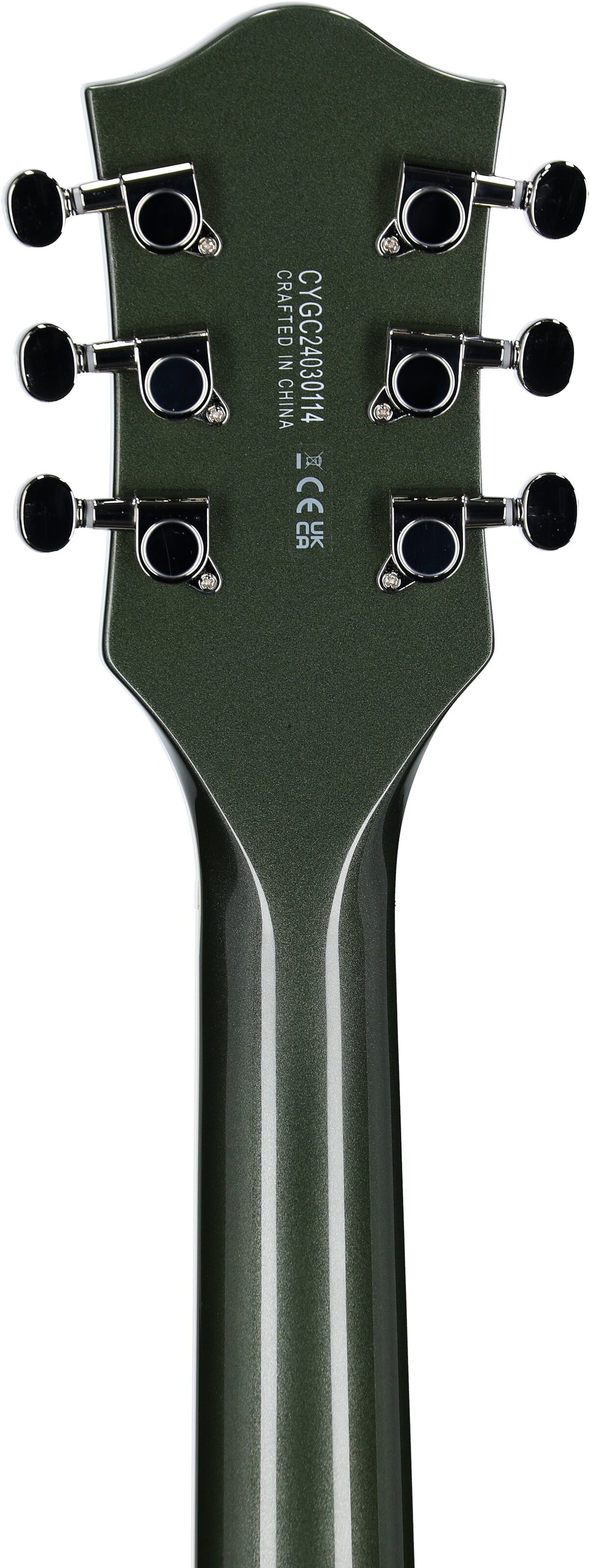 Gretsch G5622 Electromatic Center Block Double-Cut Electric Guitar, Olive Metallic, Headstock Straight Back