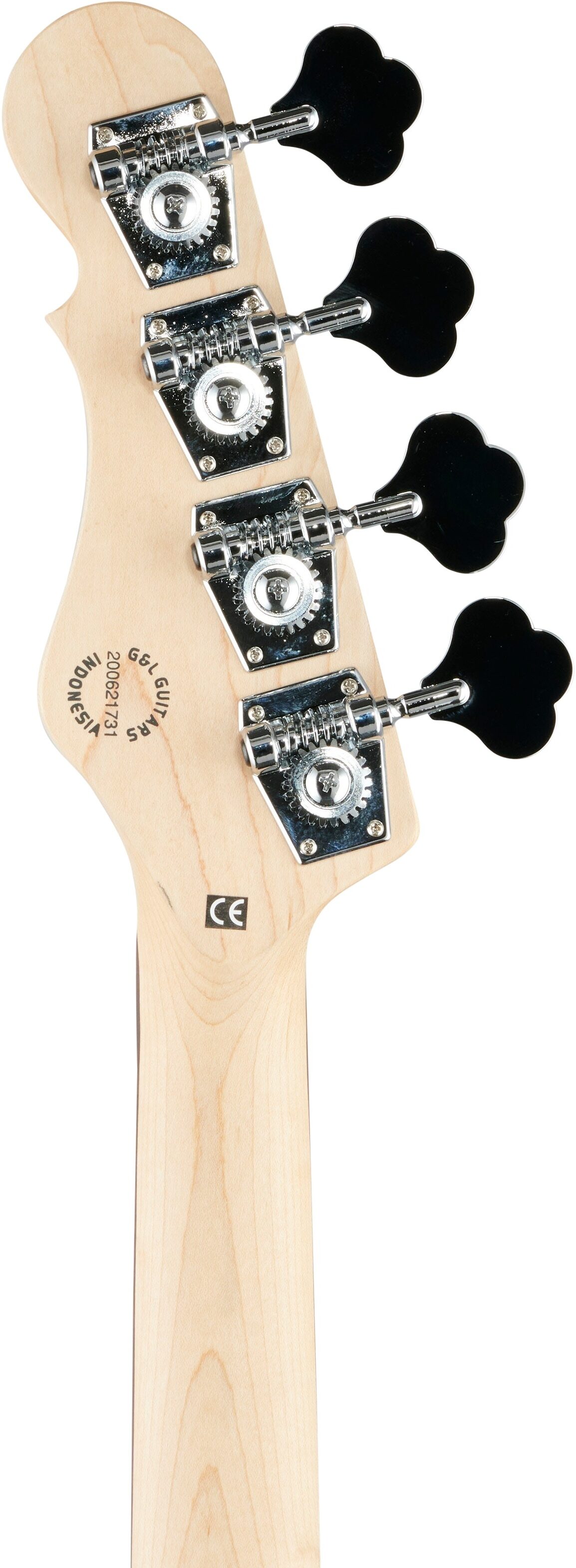 G&L Tribute Fallout Bass Guitar, Brazilian Cherry Fingerboard, Jet Black, Headstock Straight Back