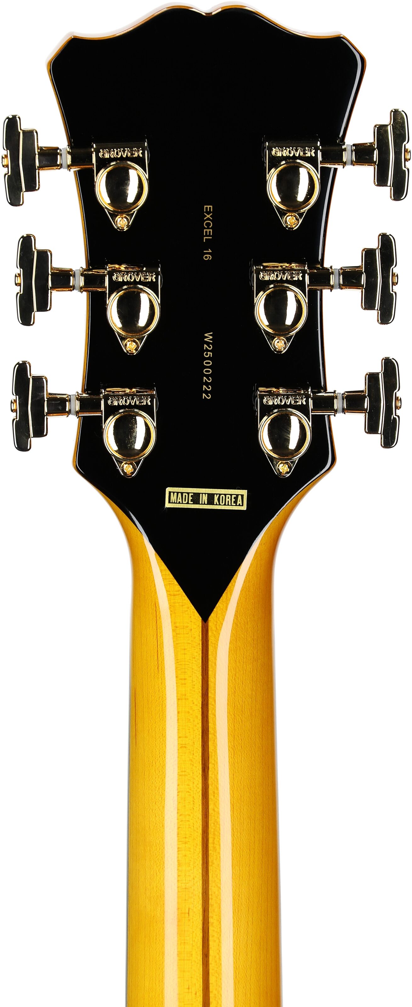 D'Angelico Excel 16 Hollowbody Electric Guitar (with Case), Amber, Headstock Straight Back