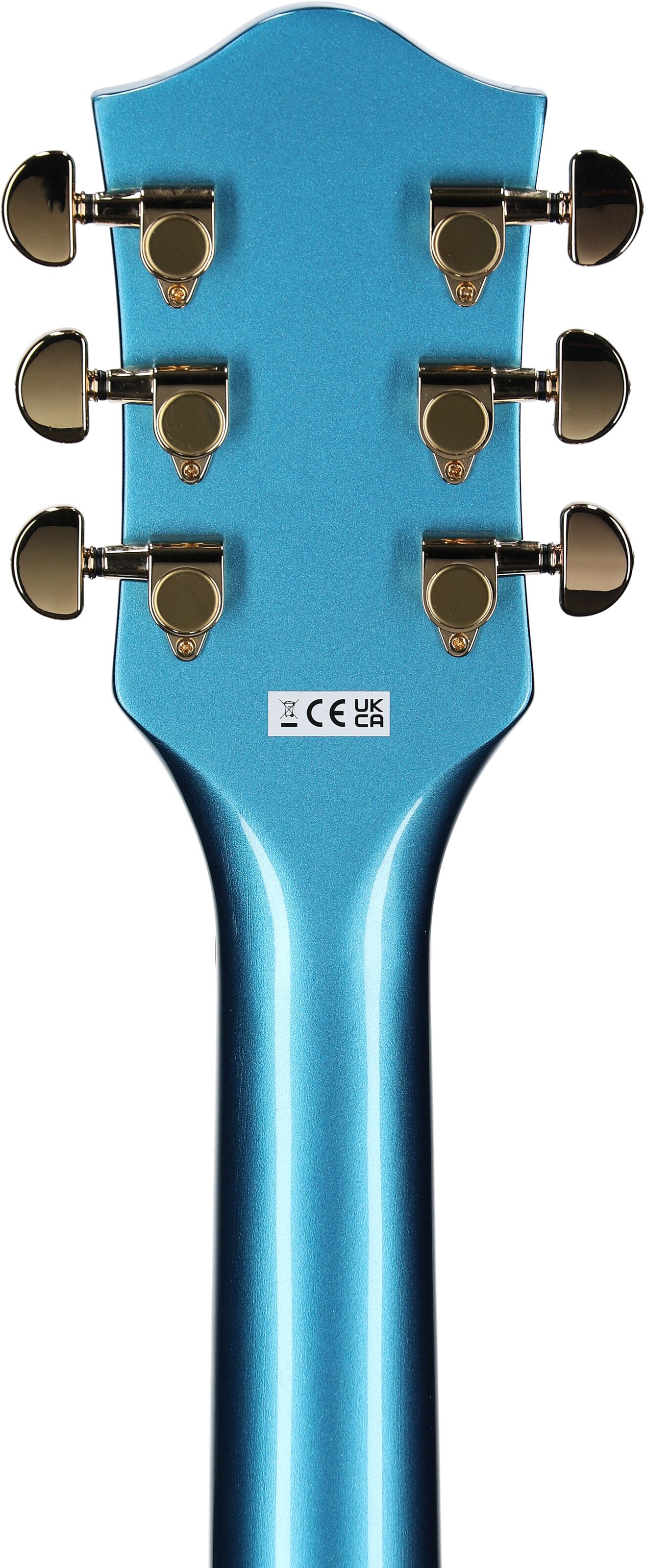 Gretsch G2655T Streamliner Center Block Junior Electric Guitar with Bigsby Tremolo, Riviera Blue, Headstock Straight Back