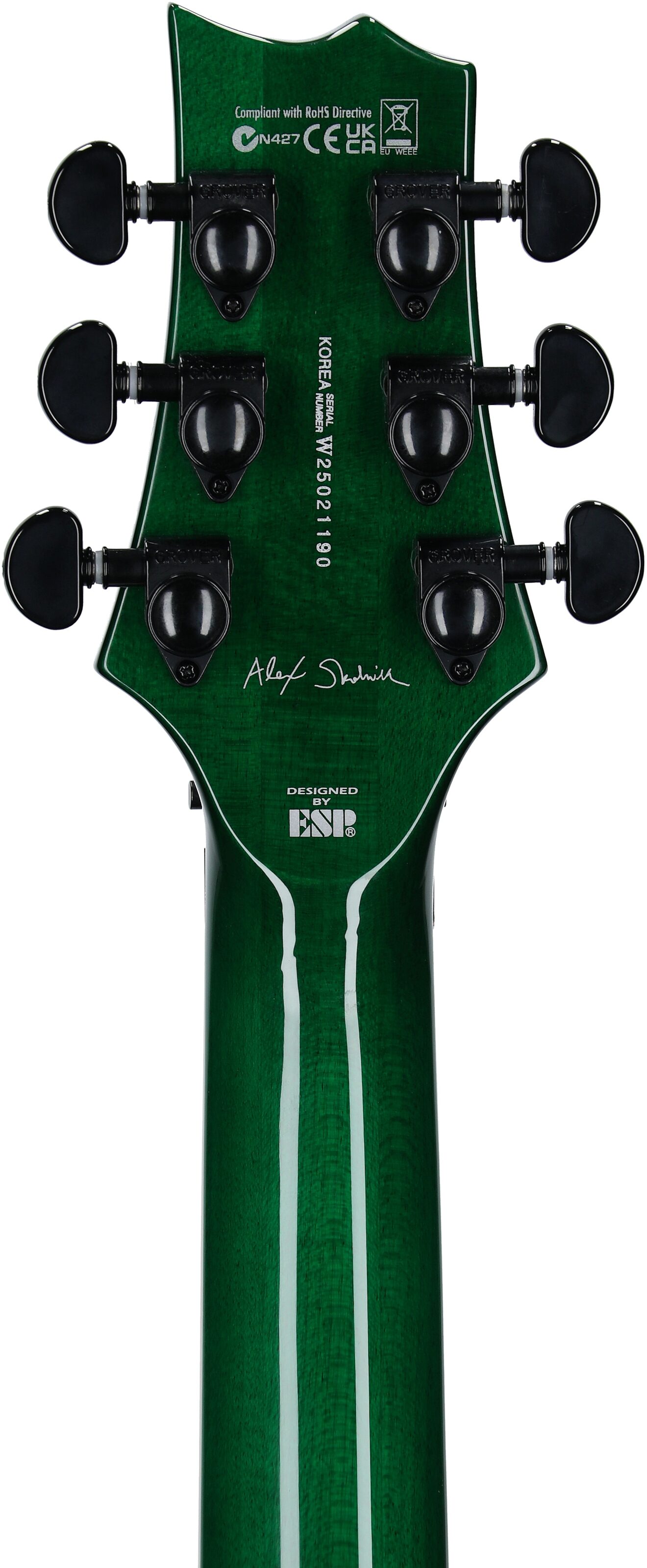ESP LTD Alex Skolnick AS1 Electric Guitar, Lime Burst, Headstock Straight Back