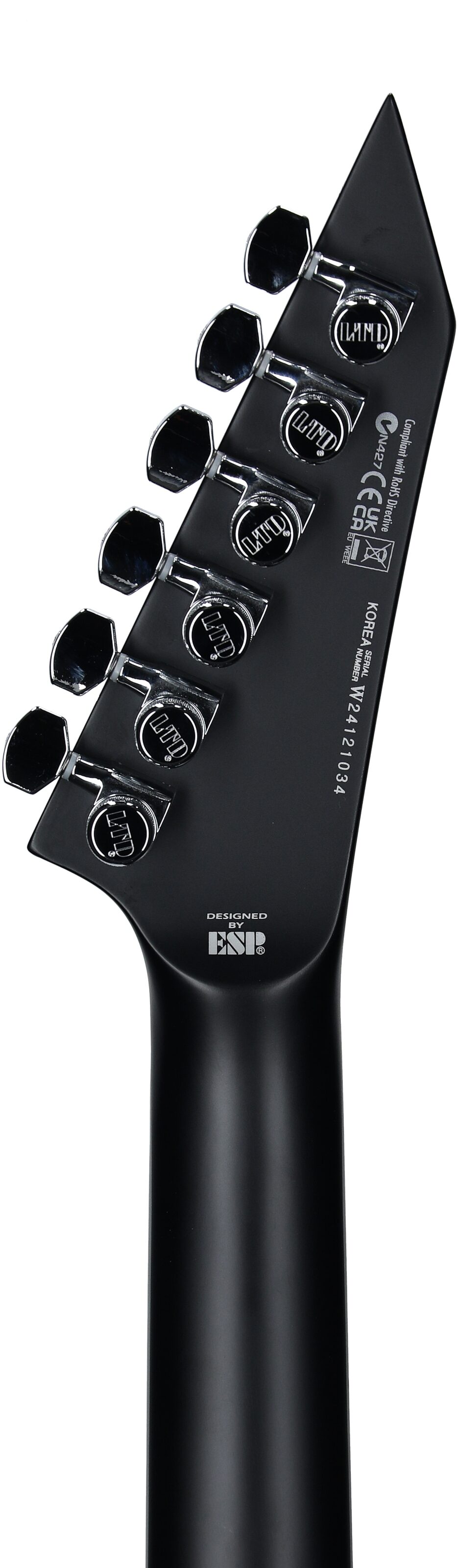 ESP LTD MH-1000NT Bold Binding Electric Guitar, Black Satin, Headstock Straight Back