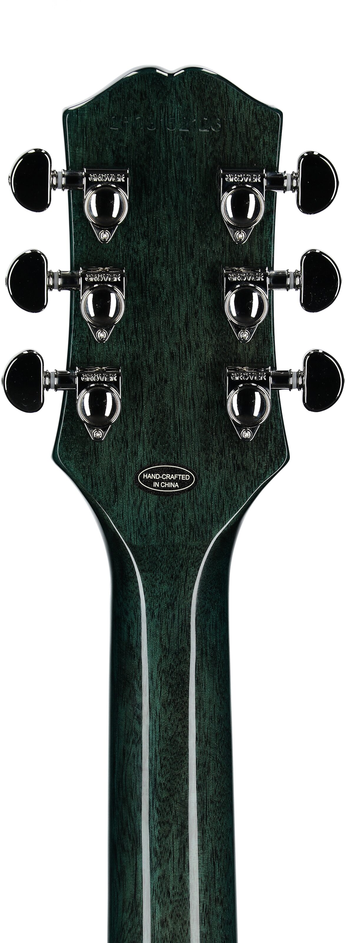 Epiphone Exclusive Inspired by Gibson Les Paul Custom Widow Electric Guitar (with Gig Bag), Peacock Green, Headstock Straight Back