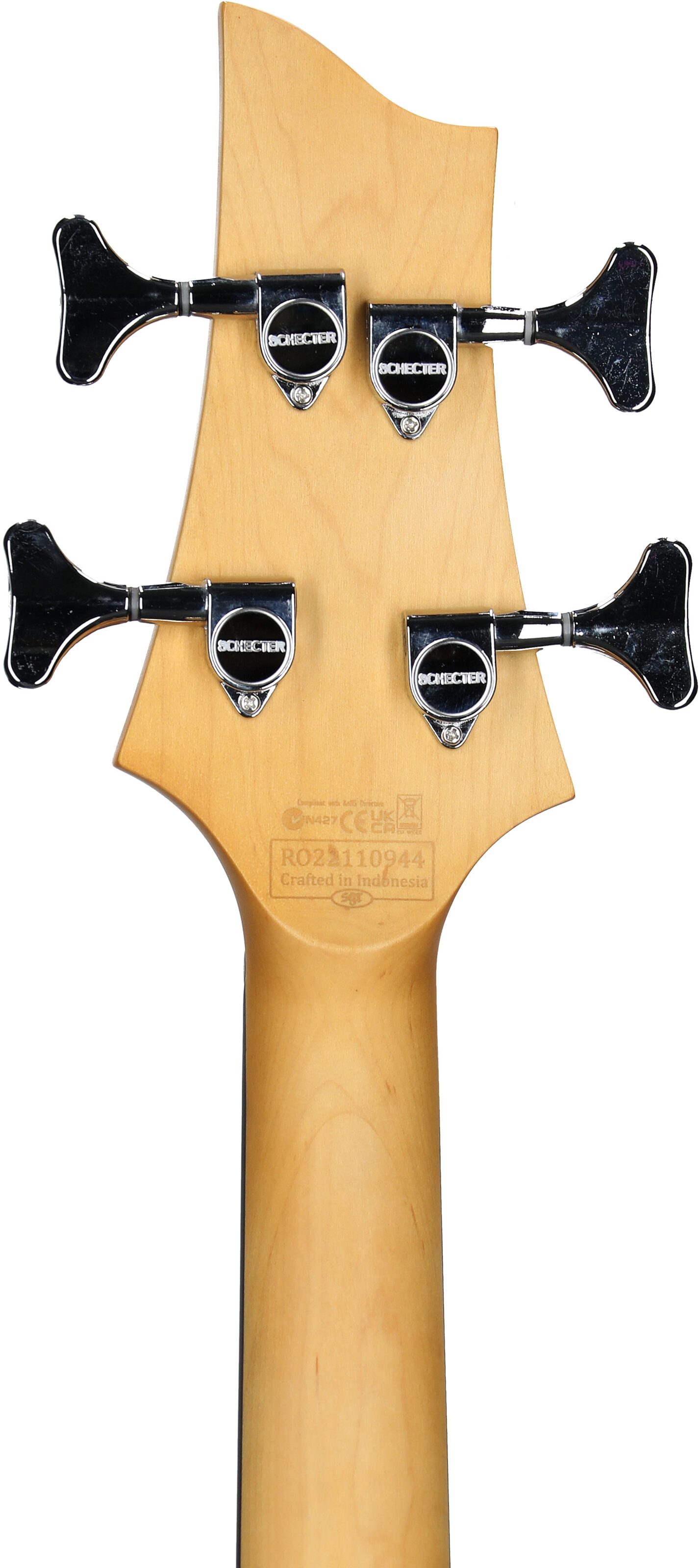 Schecter C-4 Plus Bass Guitar, See Through Cherry Burst, Headstock Straight Back