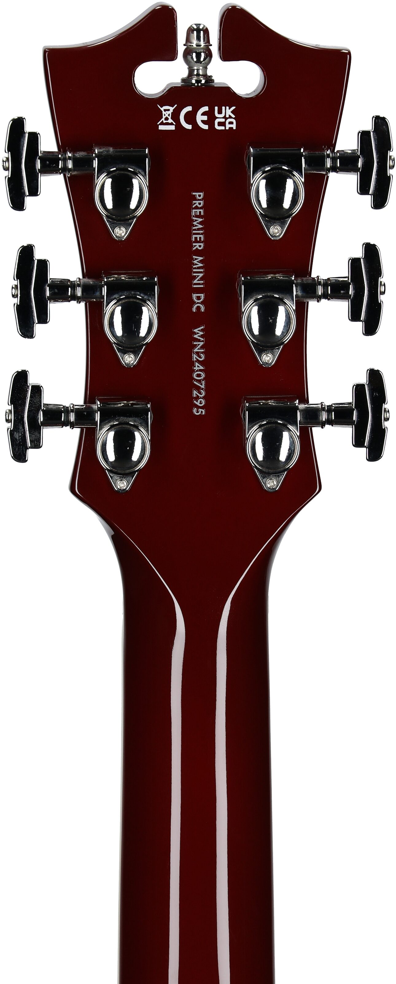D'Angelico Premier Mini DC Electric Guitar, Burnt Red, Headstock Straight Back