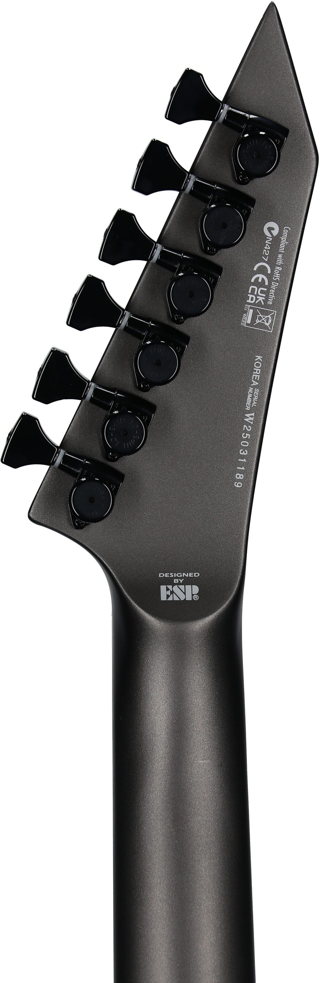 ESP LTD Mick Thomson MT-1 Electric Guitar (with Case), Obsidian Metallic, Headstock Straight Back