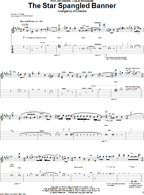 The Star-Spangled Banner for guitar - chords, tablature and notes