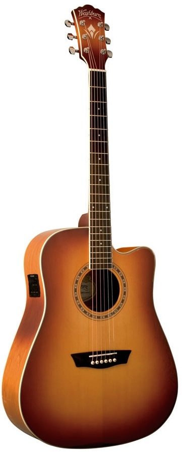 Washburn WD7SCE Dreadnought Acoustic-Electric Guitar, Cherry Burst