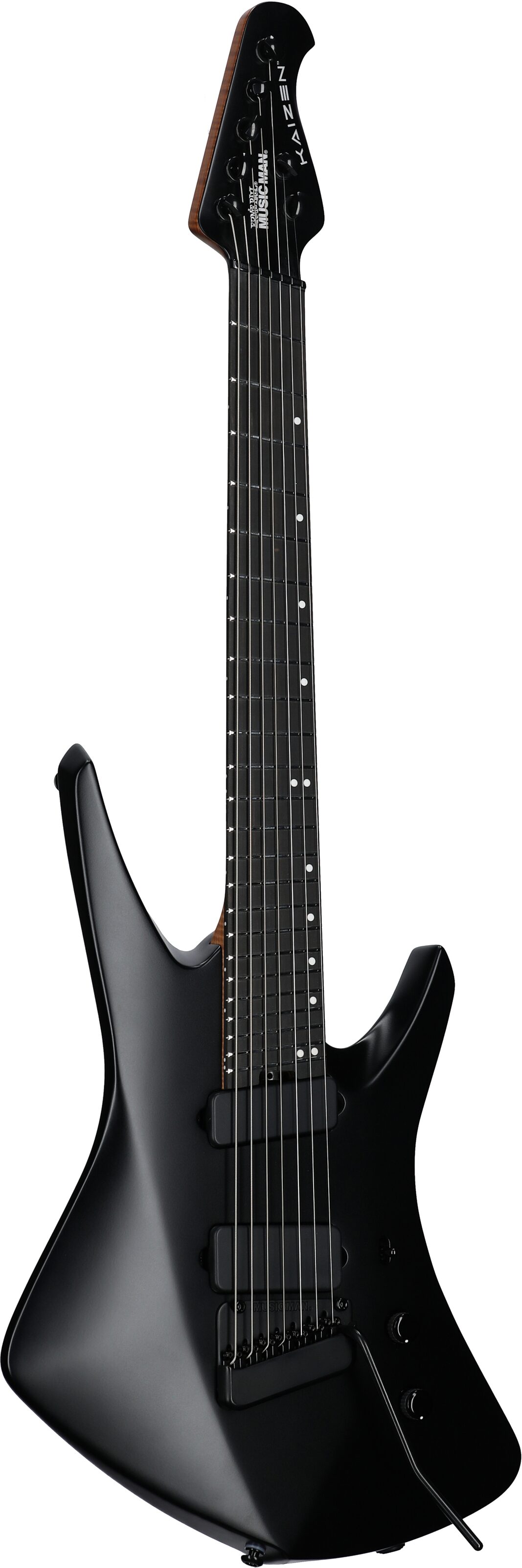 Ernie Ball Music Man Kaizen 7 Electric Guitar (with Case), Apollo Black, Serial Number S08562, Body Left Front