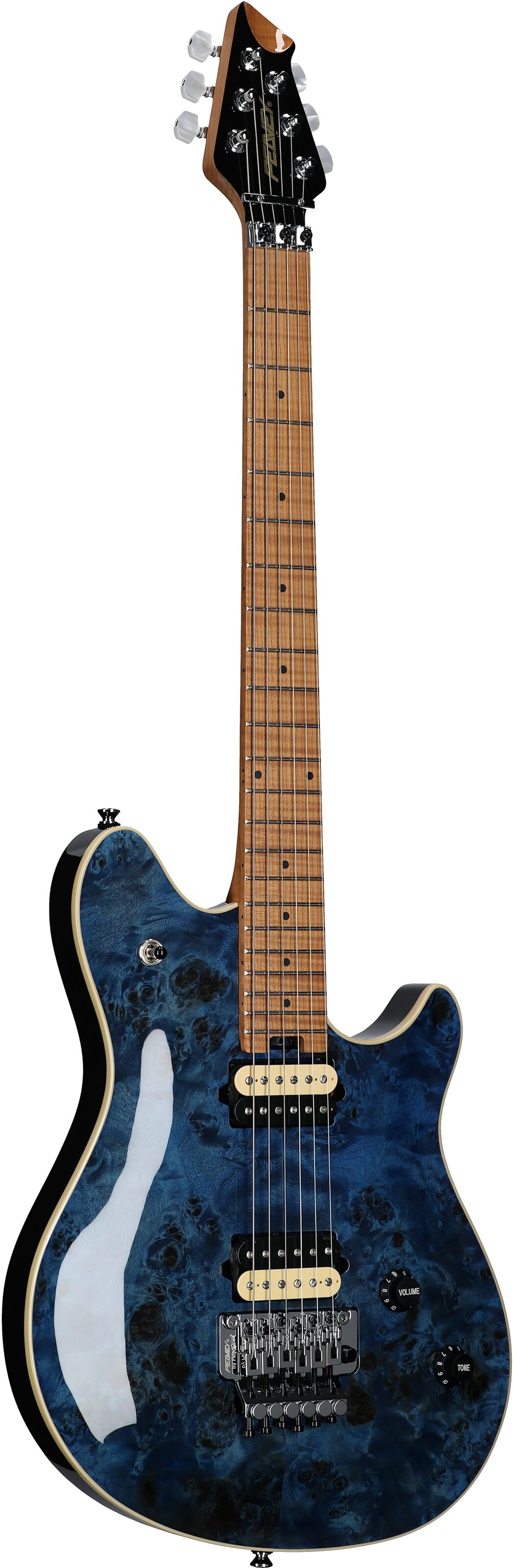 Peavey HP 2 Electric Guitar (with Case), Transparent Blue, Serial Number 0ARCDA00909, Body Left Front