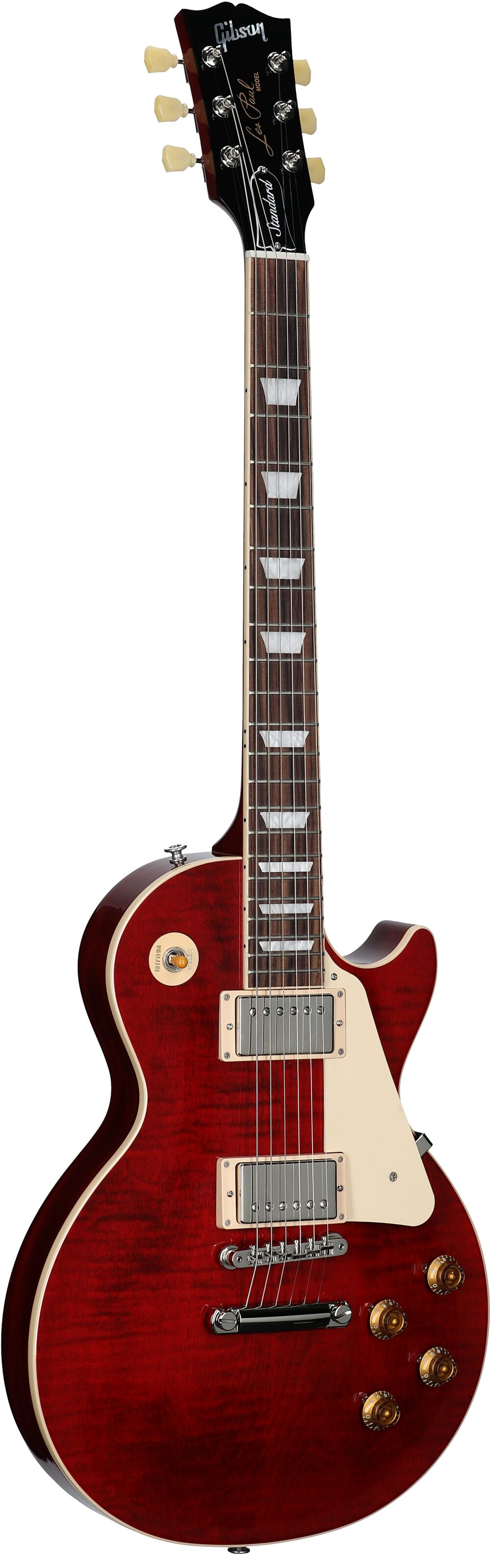 Gibson Les Paul Standard 50s Custom Color Electric Guitar, Figured Top (with Case), Cherry, Serial Number 220230313, Body Left Front