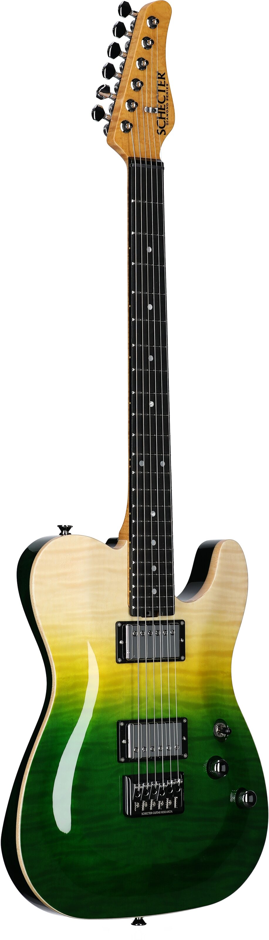 Schecter Japan PT Classic Electric Guitar (with Case), Caribbean Fade Burst, Serial Number J22-12016, Body Left Front