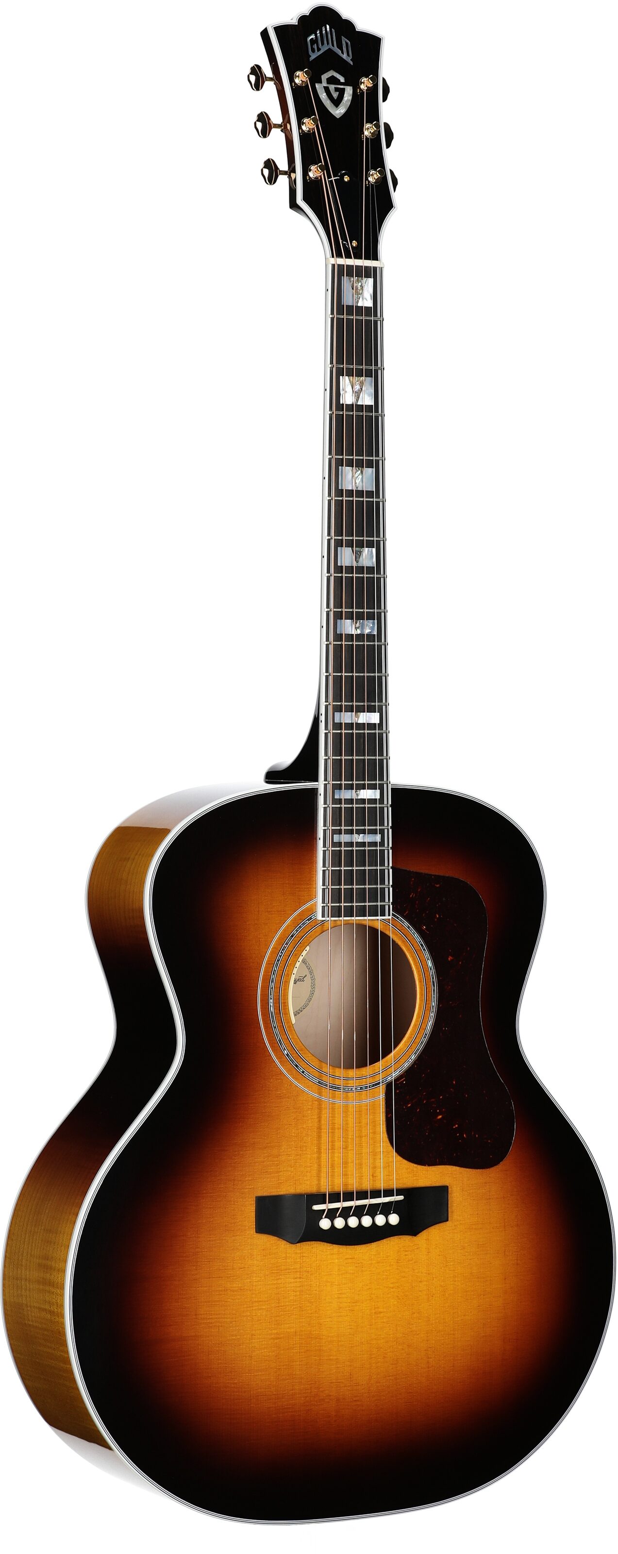 Guild F-55E Maple Jumbo Acoustic-Electric Guitar (with Case), Antique Sunburst, Serial Number C230804, Body Left Front