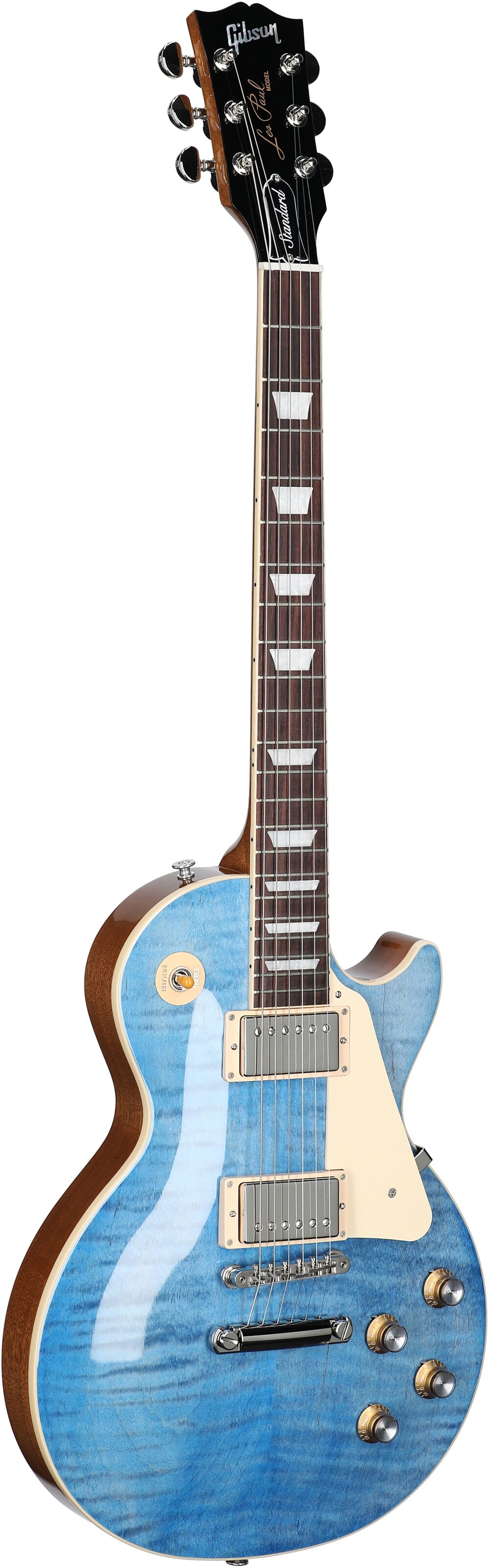 Gibson Les Paul Standard 60s Custom Color Electric Guitar, Figured Top (with Case), Ocean Blue, Serial Number 223630388, Body Left Front