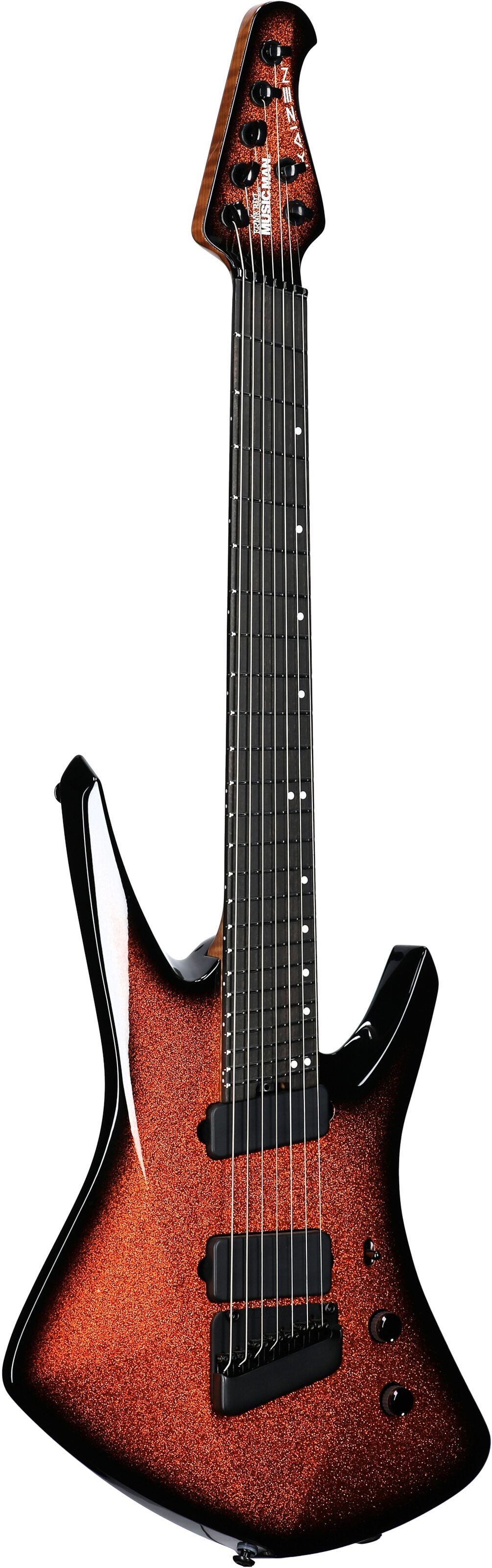Ernie Ball Music Man Kaizen 7 Electric Guitar (with Case), Ember Burst, Serial Number S10101, Body Left Front