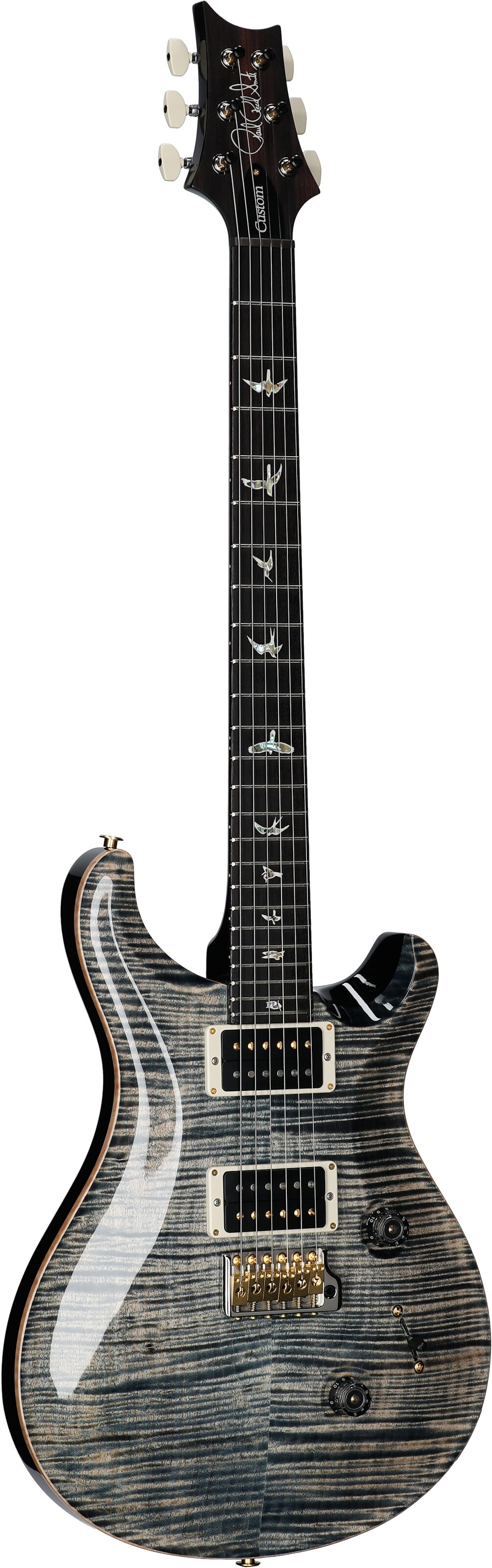PRS Paul Reed Smith Custom 24 Pattern Thin 10-Top Electric Guitar (with Case), Faded Whale Blue, Serial Number 0387152, Body Left Front