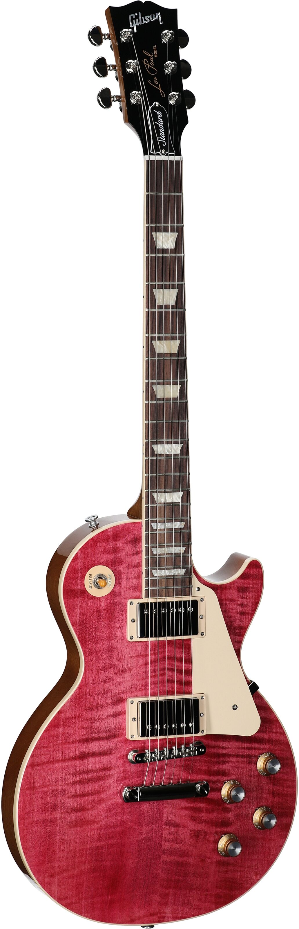 Gibson Les Paul Standard 60s Custom Color Electric Guitar, Figured Top (with Case), Transparent Fuchsia, Serial Number 231140178, Body Left Front