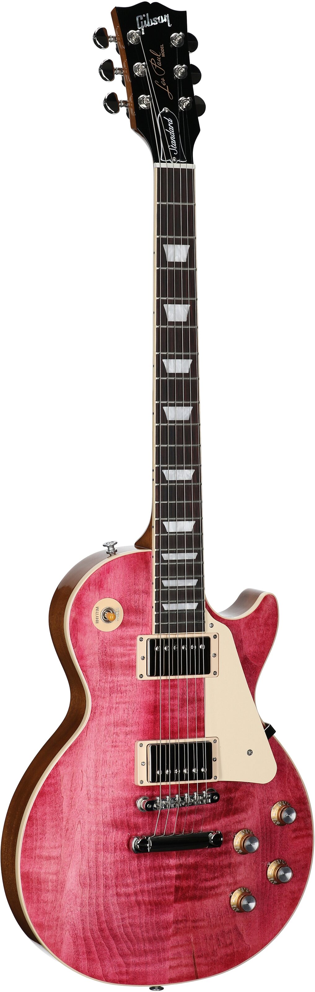 Gibson Les Paul Standard 60s Custom Color Electric Guitar, Figured Top (with Case), Transparent Fuchsia, Serial Number 225530343, Body Left Front