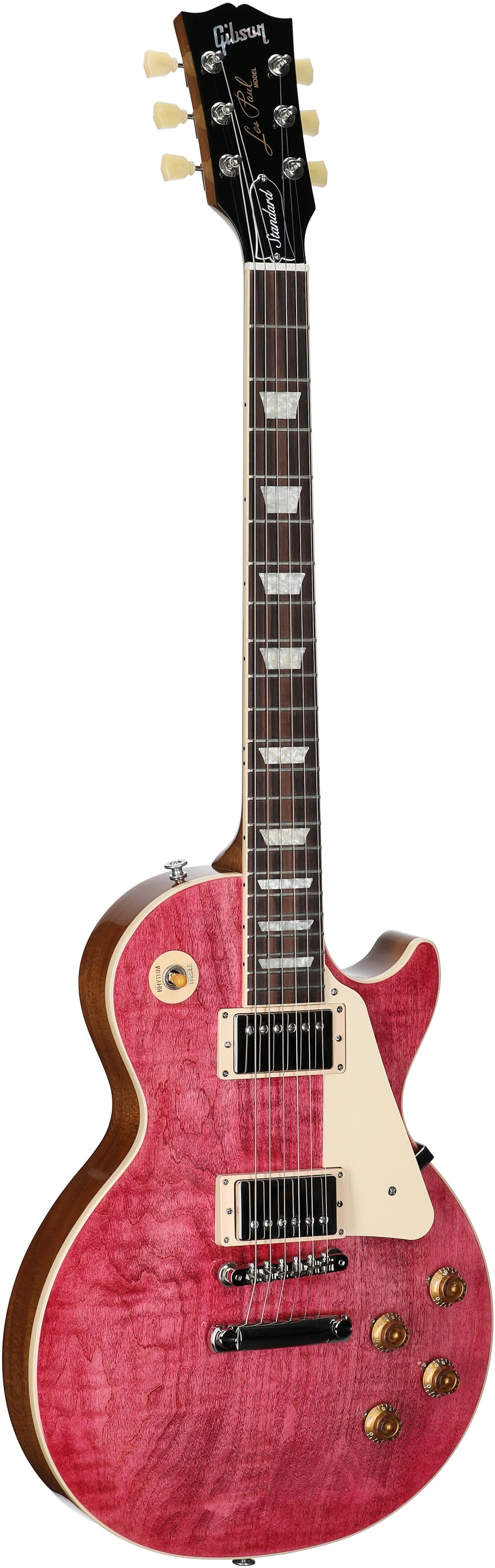 Gibson Les Paul Standard 50s Custom Color Electric Guitar, Figured Top (with Case), Transparent Fuchsia, Serial Number 227030200, Body Left Front