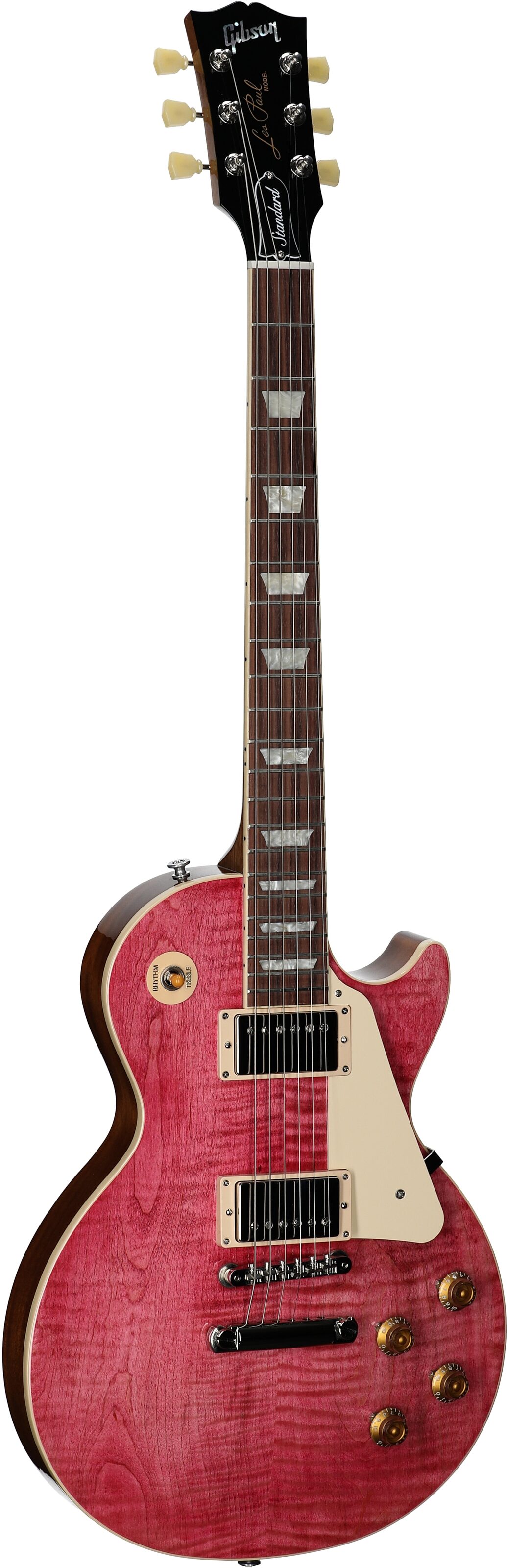 Gibson Les Paul Standard 50s Custom Color Electric Guitar, Figured Top (with Case), Transparent Fuchsia, Serial Number 227630331, Body Left Front