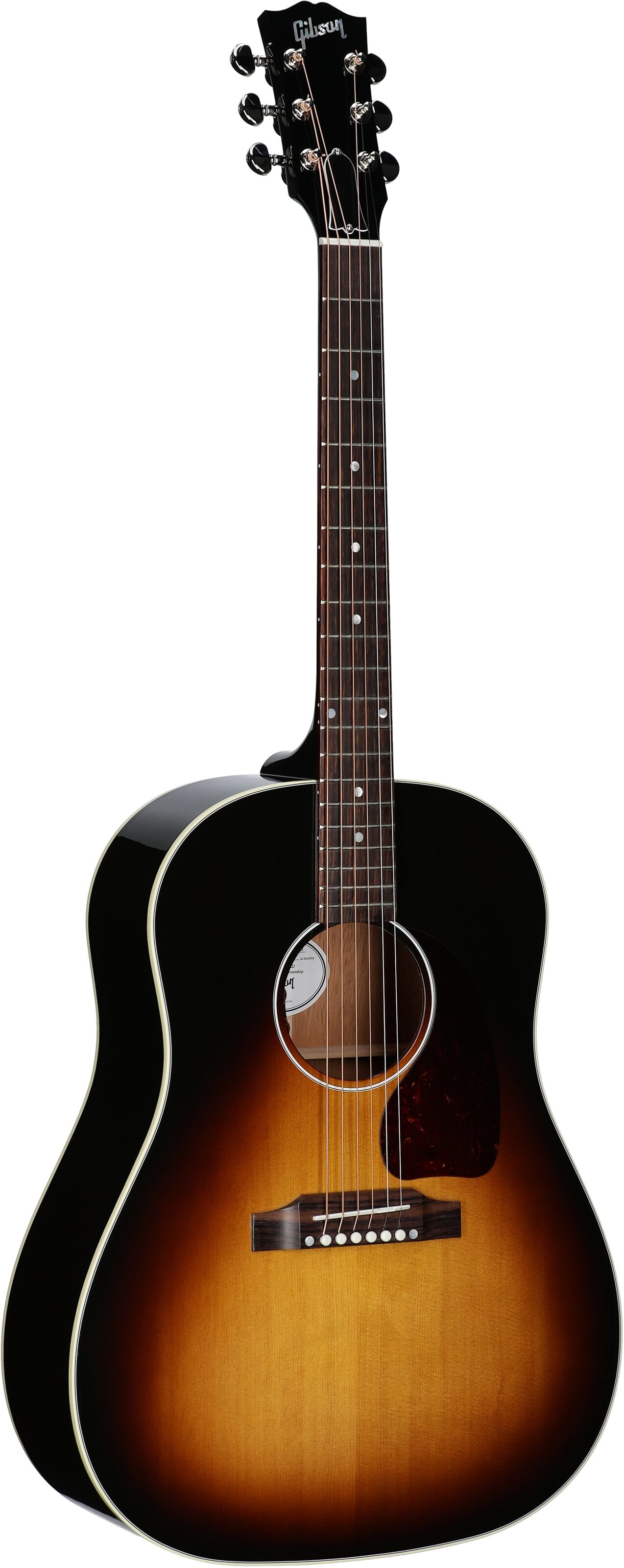 Gibson J-45 Standard Acoustic-Electric Guitar (with Case), Vintage Sunburst, Serial Number 23184186, Body Left Front