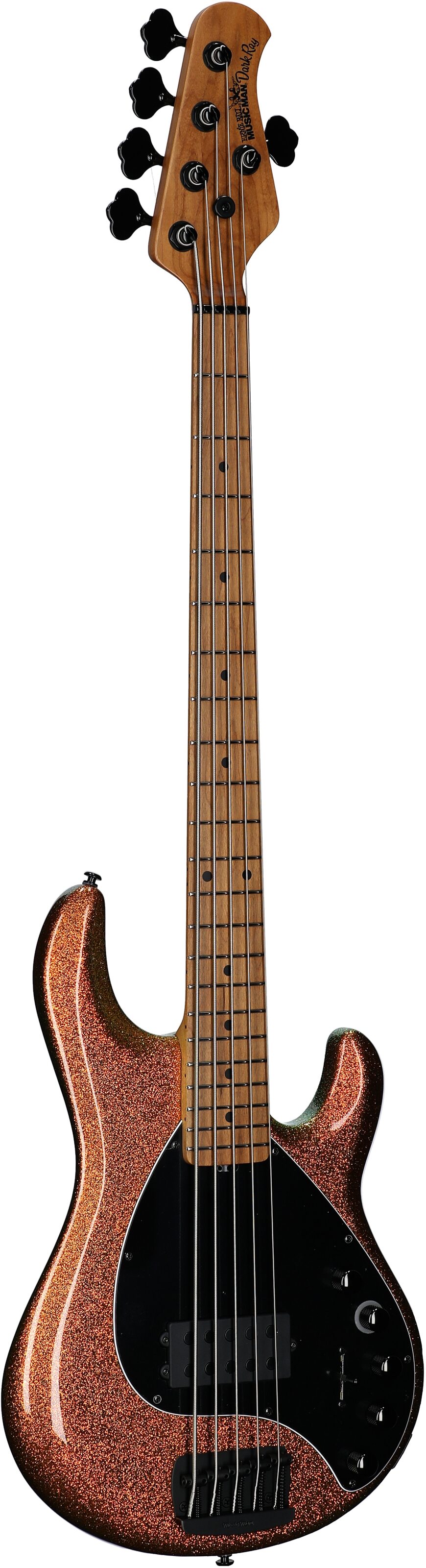 Ernie Ball Music Man DarkRay 5 Electric Bass Guitar (with Case), Gold Bar, Serial Number S11876, Body Left Front
