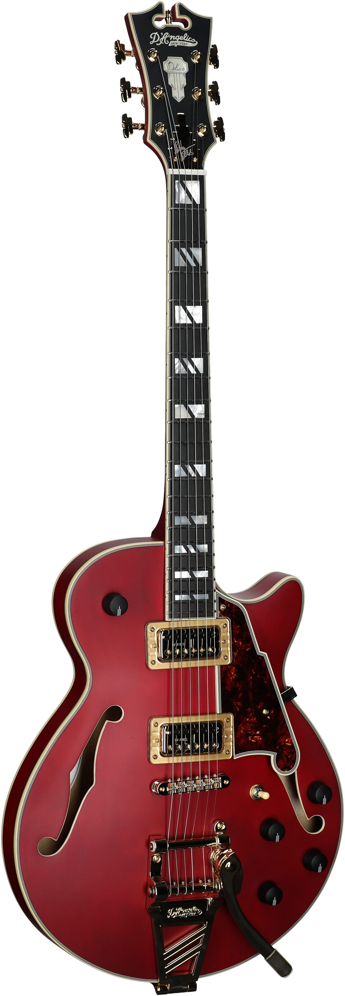 D'Angelico Deluxe Bobby Weir 3 Electric Guitar, Satin Transparent Wine, Serial Number W2401383, Body Left Front