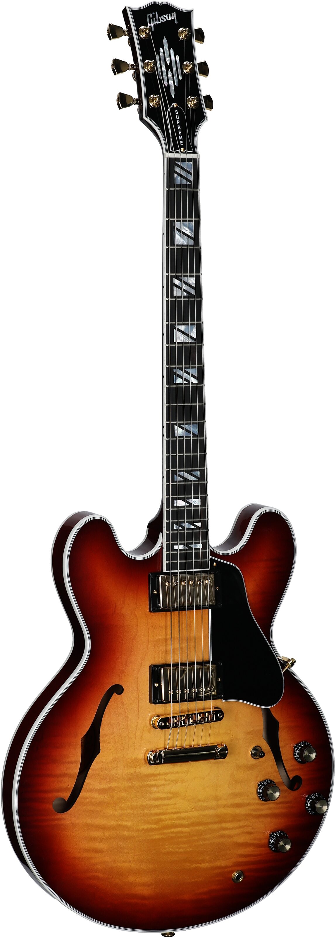 Gibson ES-335 Supreme Figured Top Electric Guitar (with Case), Bourbon Burst, Serial Number 226240208, Body Left Front