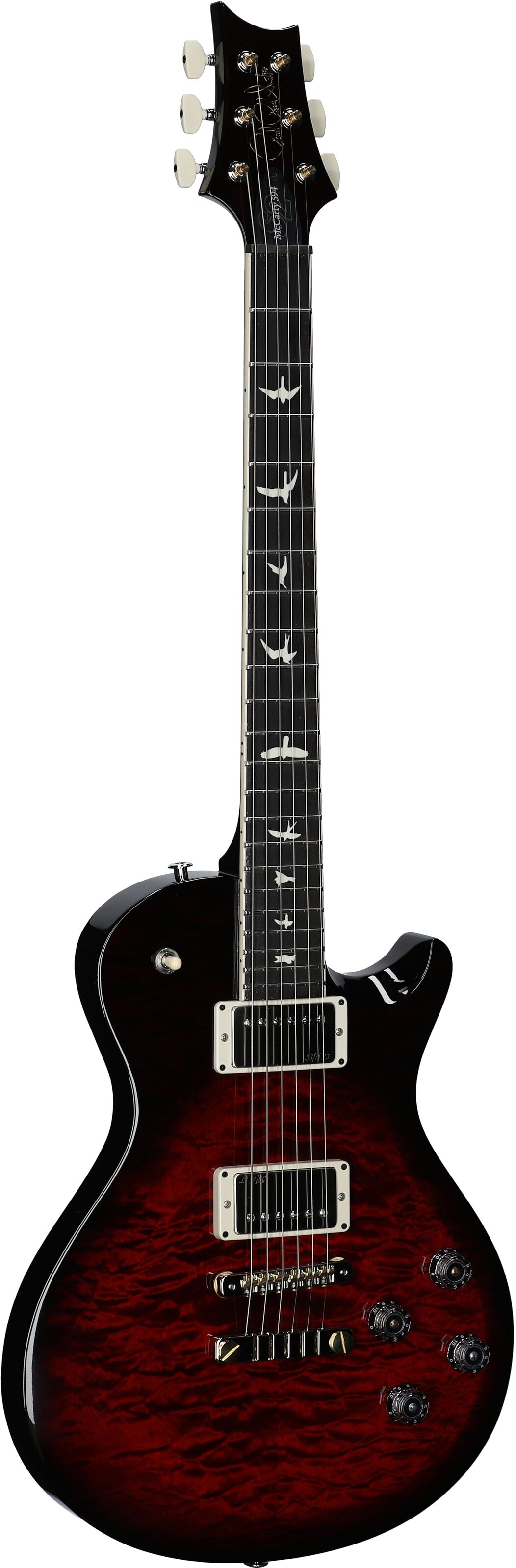 PRS Paul Reed Smith S2 McCarty 594 Singlecut Quilt Electric Guitar (with Gig Bag), Fire Red, Serial Number S2080457, Body Left Front