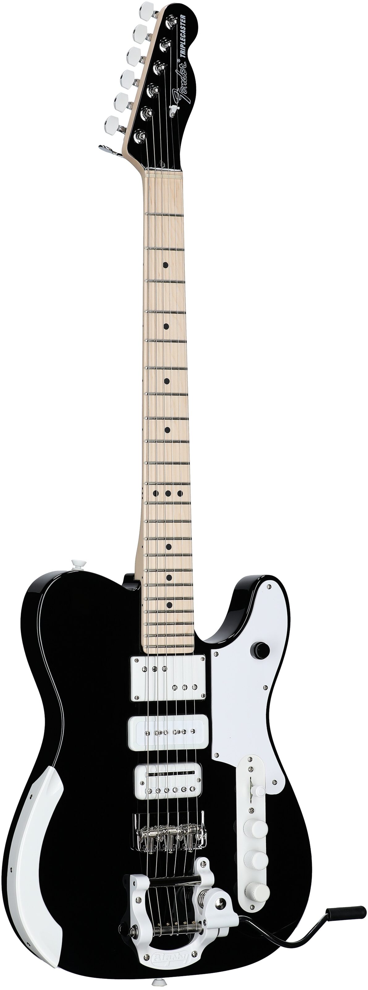 Fender Limited Edition Jack White Triplecaster Telecaster Electric Guitar, Maple Fingerboard (with Case), Black, Serial Number JW240778, Body Left Front