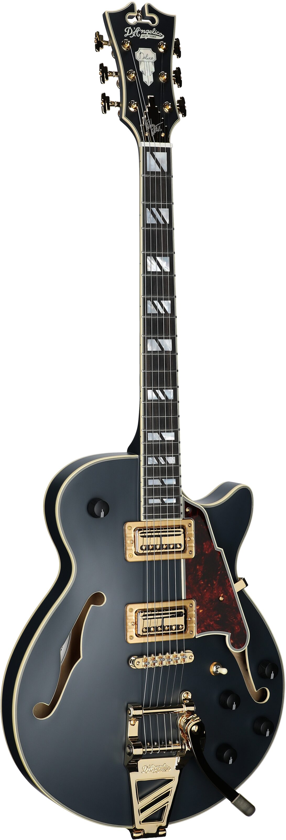 D'Angelico Deluxe Bobby Weir 3 Electric Guitar, Matte Stone, Serial Number W2401295, Body Left Front