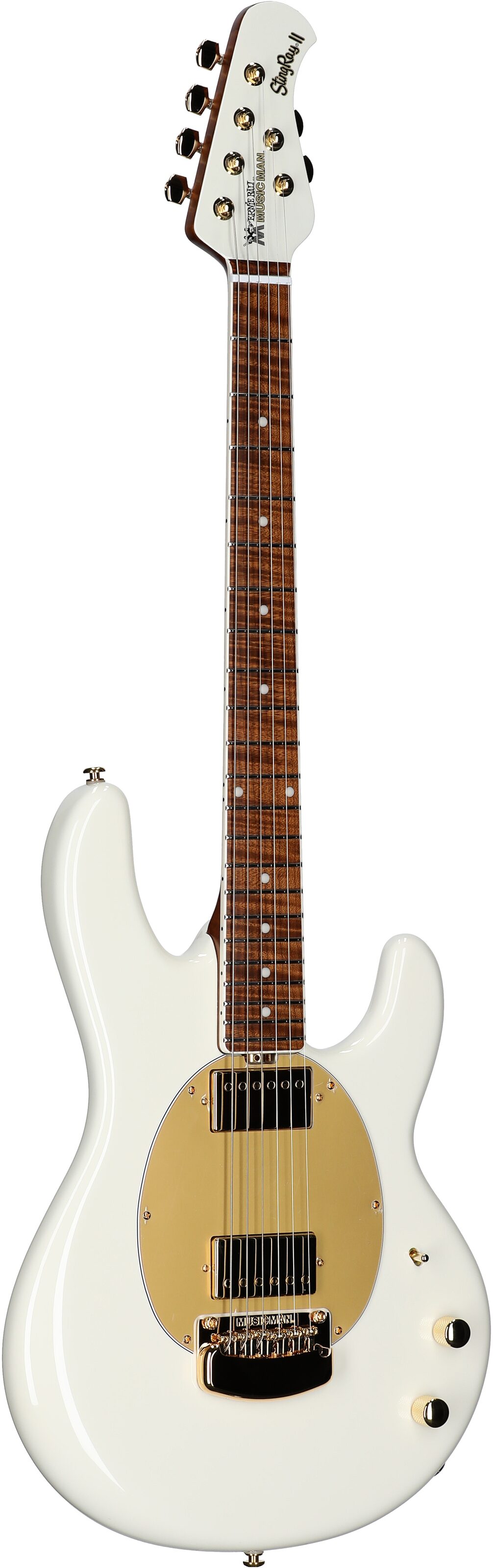 Ernie Ball Music Man StingRay II Cory Wong Deluxe Electric Guitar, Pearl White, Serial Number S12049, Body Left Front