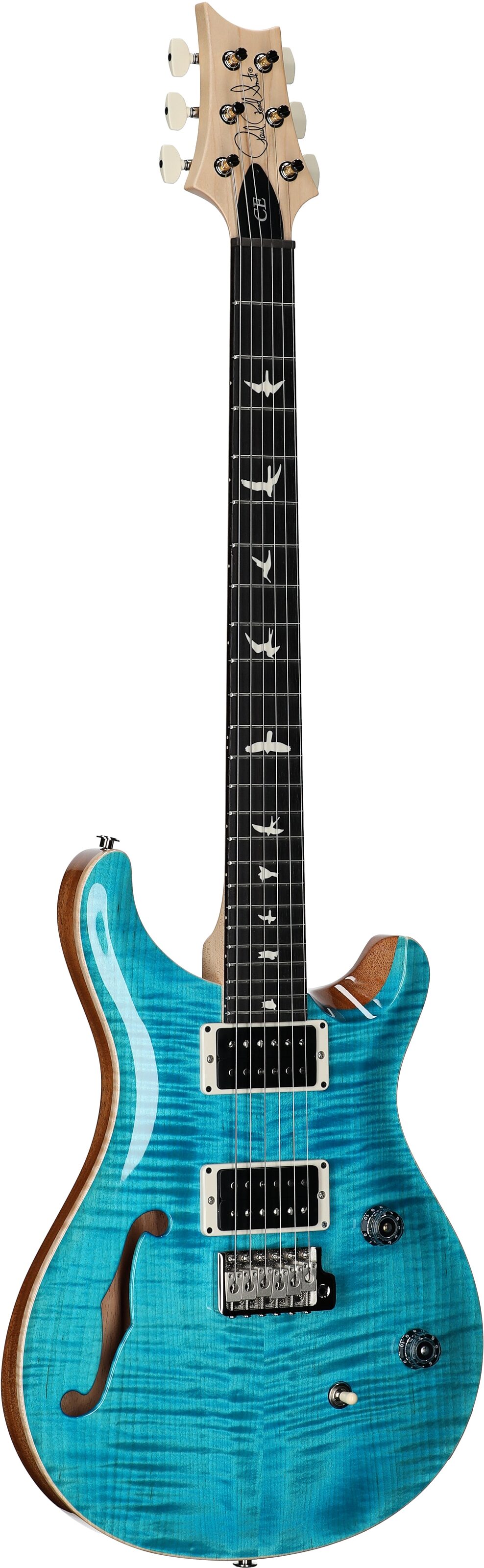 PRS Paul Reed Smith CE 24 Semi-Hollowbody Electric Guitar (with Gig Bag), Carroll Blue, Serial Number 0405636, Body Left Front